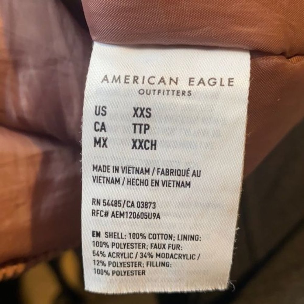 American Eagle Blush Pink Corduroy Faux Fur Hood Parka Jacket: Size XXS - Picture 11 of 13